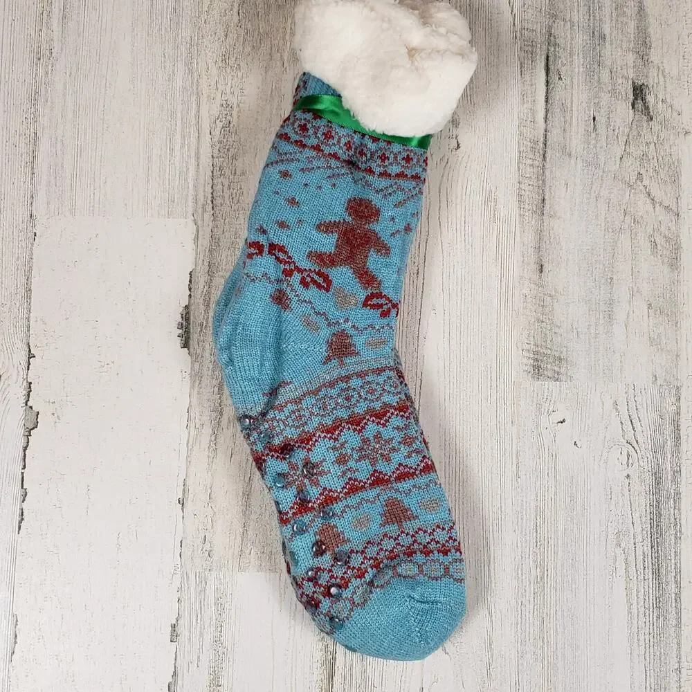 NWT Mari Clare Sherpa Lined Knit Winter Holiday Design No-Slip Slipper Socks